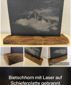 Alternative view of Dein Foto auf Schiefer gelasert mit Altholzsockel